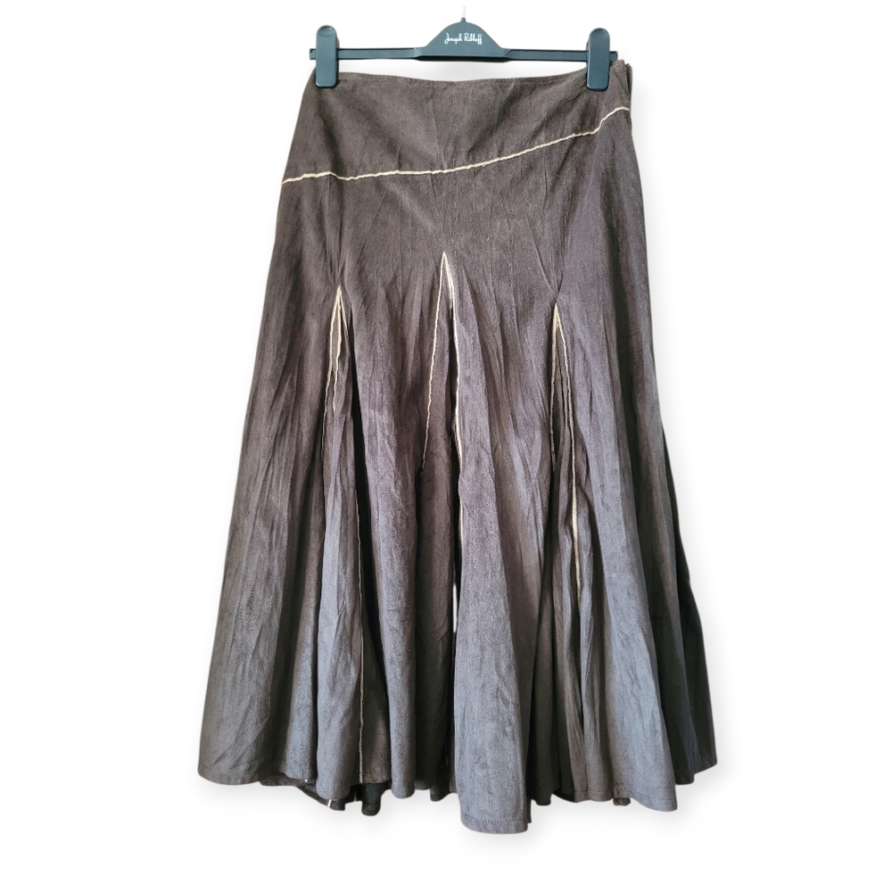 Boho fairy grunge vintage 90s y2k brown gored maxi skirt size 8 Faux Suede
